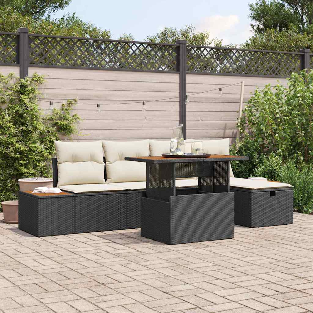 Ensemble de canapé de jardin avec coussin 6 pcs Noir polyrotin - XIOS
