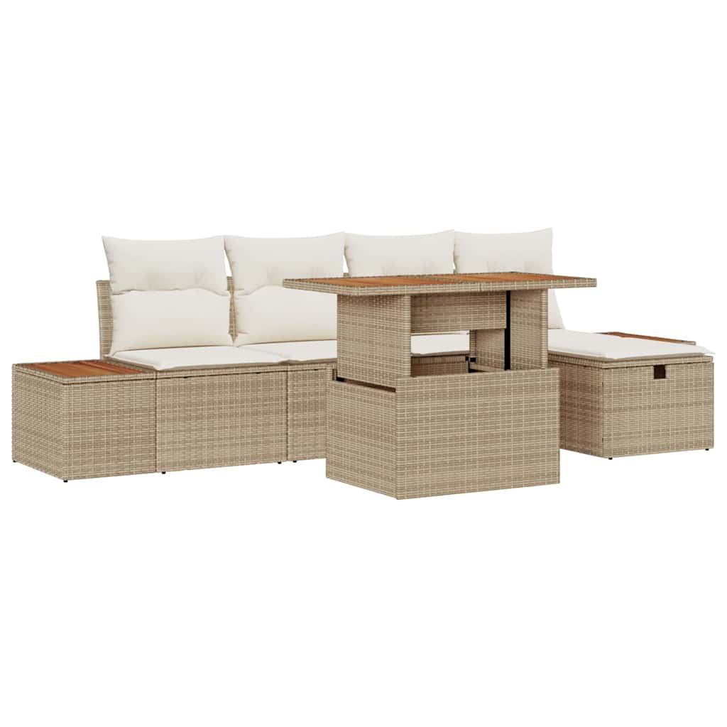 Ensemble de canapé de jardin avec coussin 6 pcs Beige polyrotin