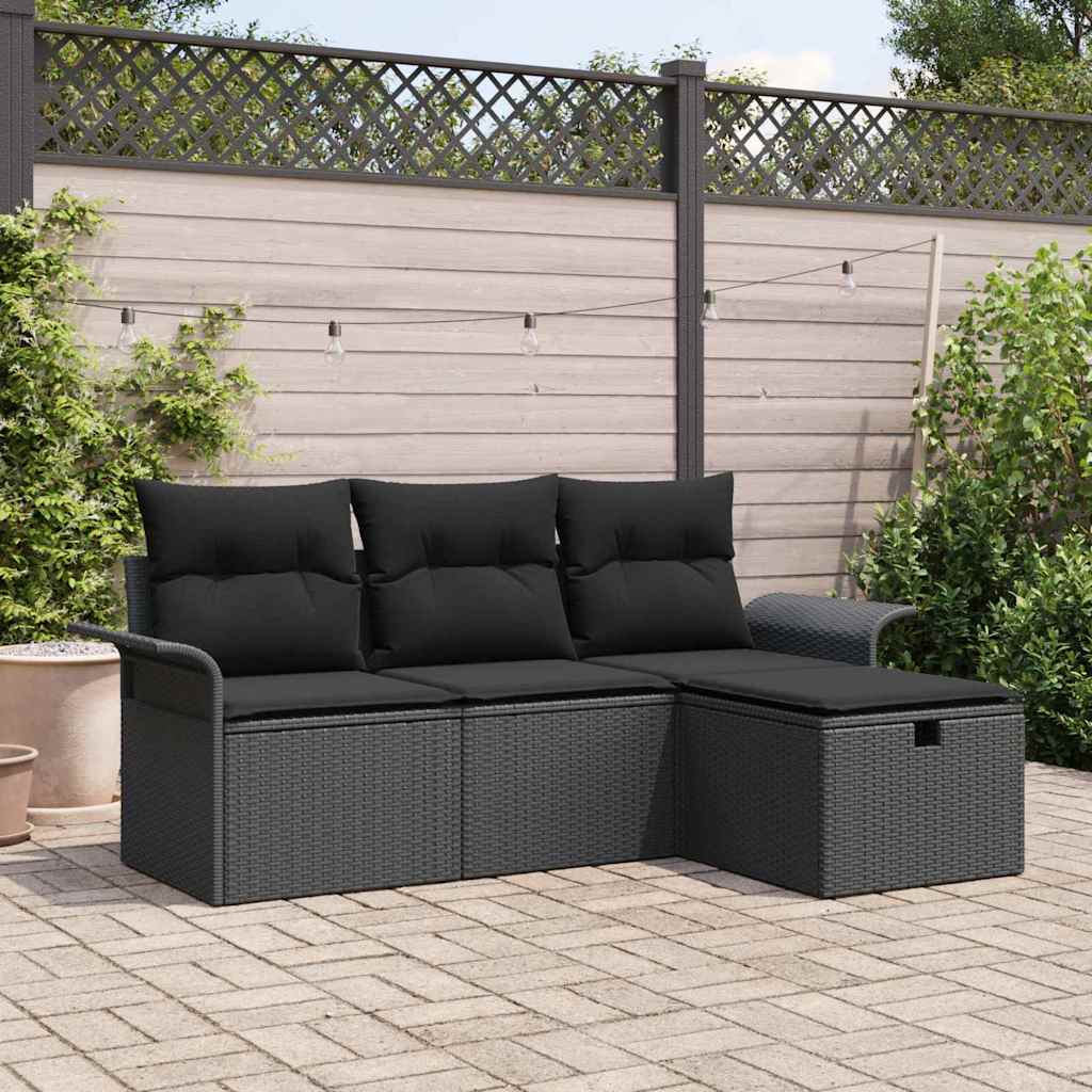 Ensemble de canapé de jardin avec coussin 4 pcs Noir Poly rotin - XIOS