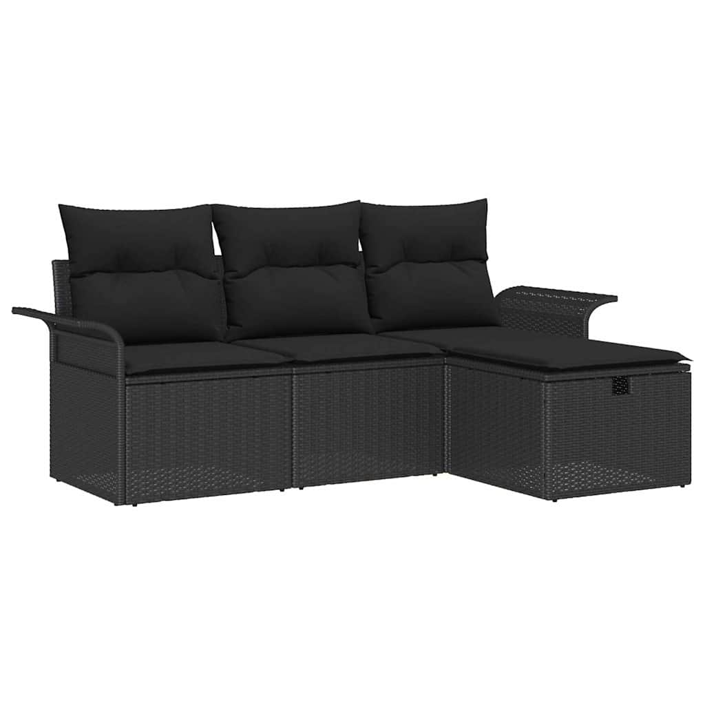 Ensemble de canapé de jardin avec coussin 4 pcs Noir Poly rotin - XIOS