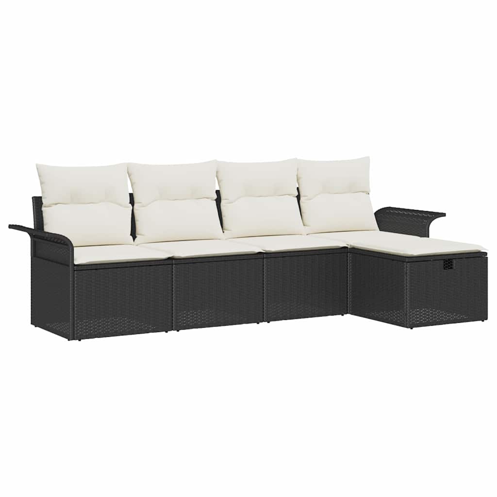 Ensemble de canapé de jardin avec coussin 5 pcs Noir Poly rotin - XIOS