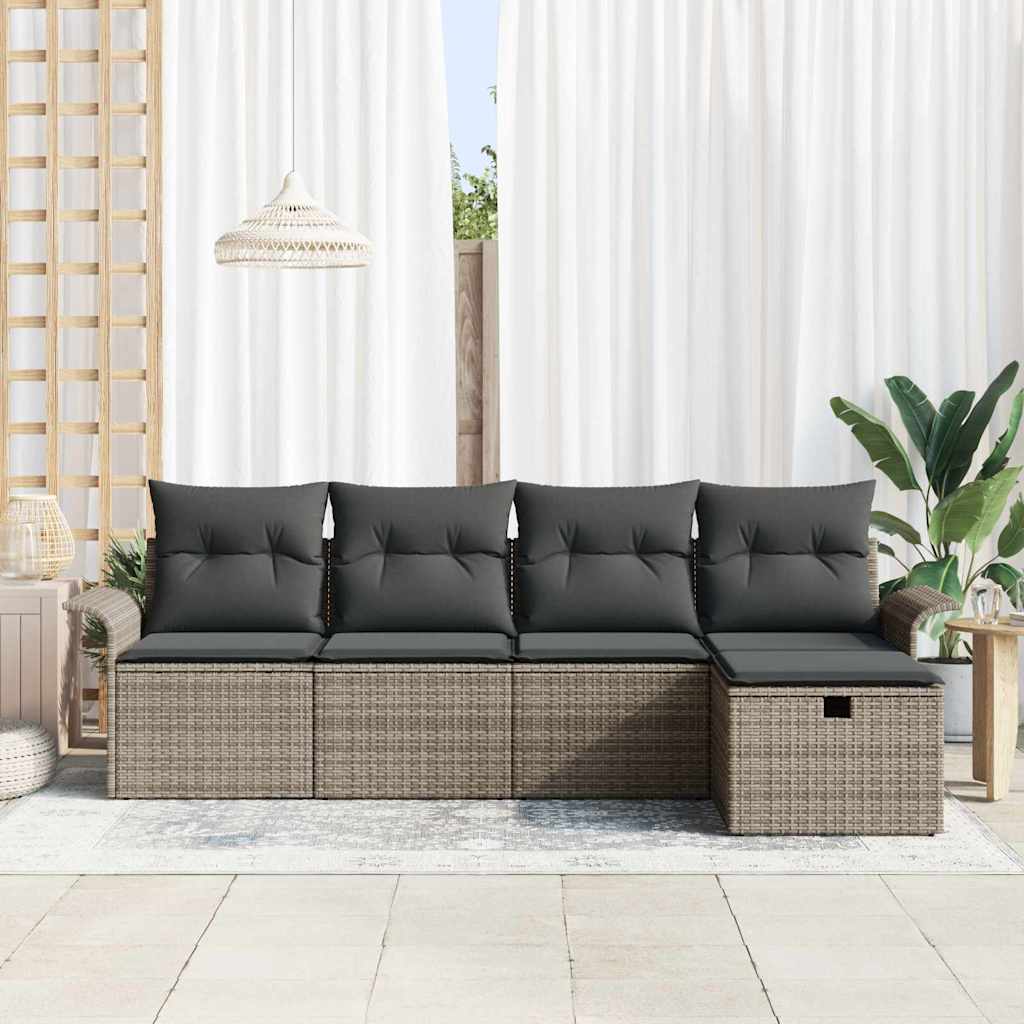 Ensemble de canapé de jardin avec coussin 5 pcs Gris Poly rotin - XIOS