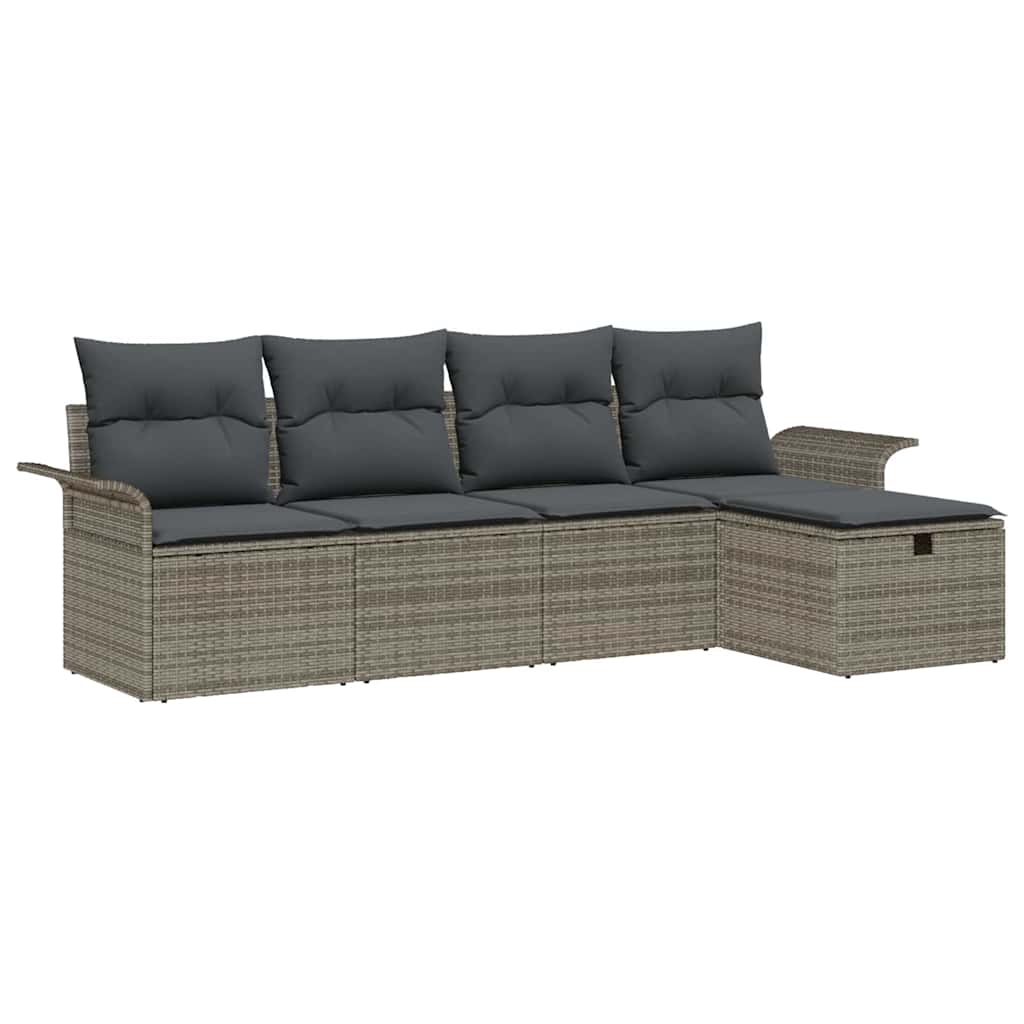 Ensemble de canapé de jardin avec coussin 5 pcs Gris Poly rotin - XIOS