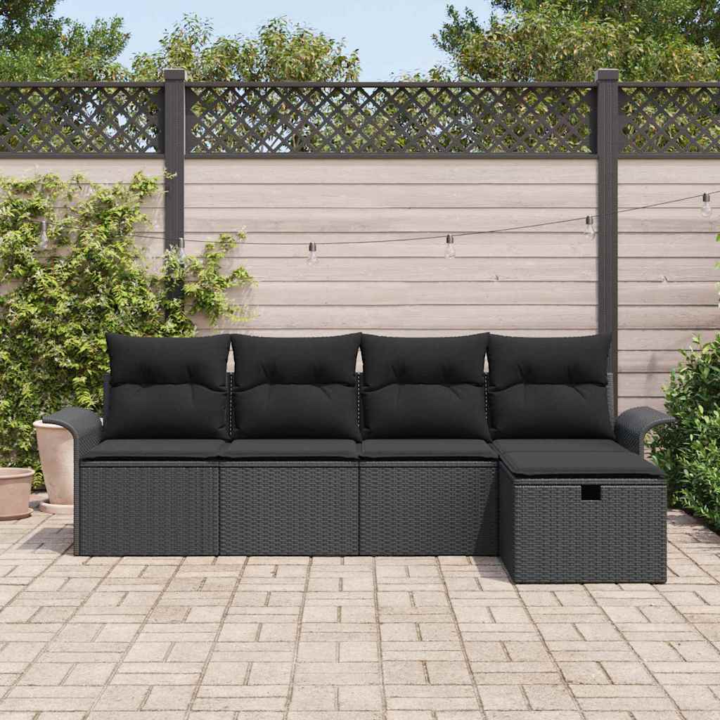 Ensemble de canapé de jardin avec coussin 5 pcs Noir Poly rotin - XIOS