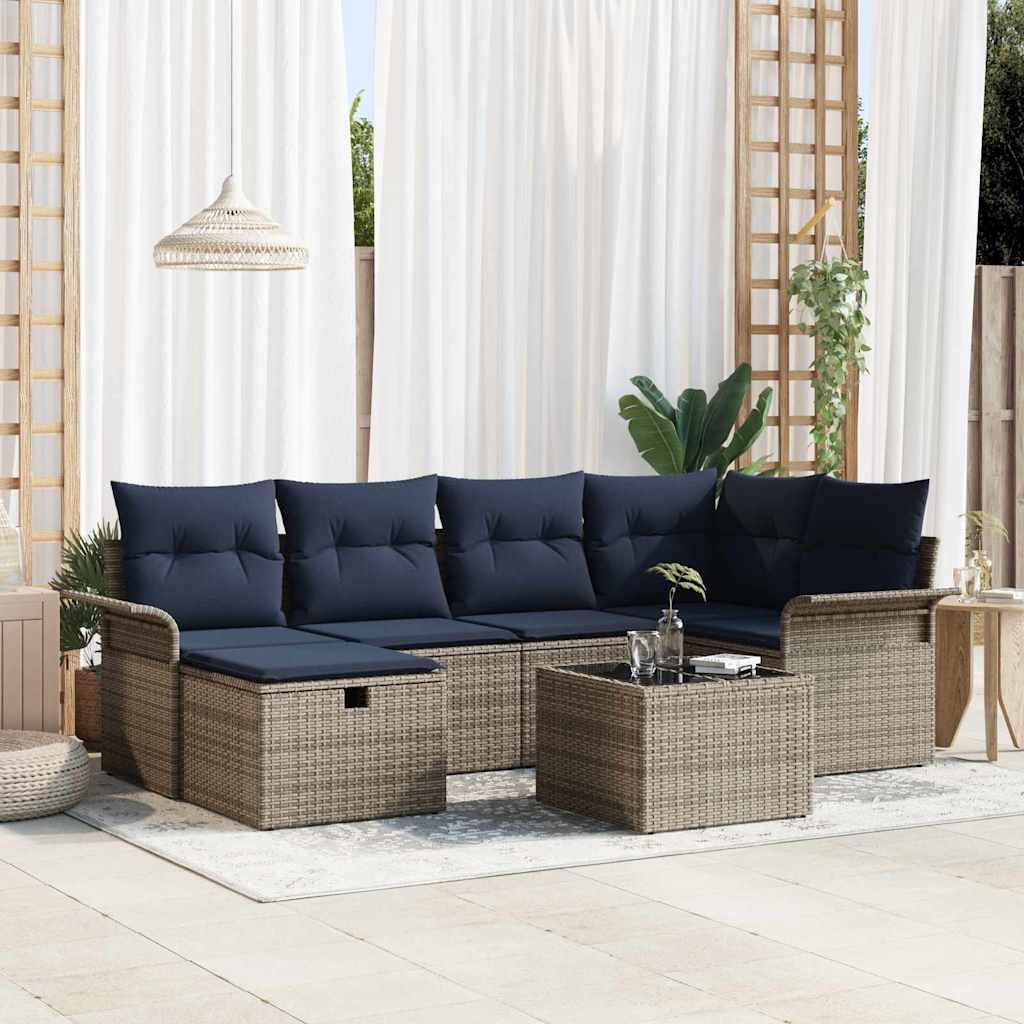 Ensemble de canapé de jardin avec coussin 7 pcs Gris Poly rotin - XIOS