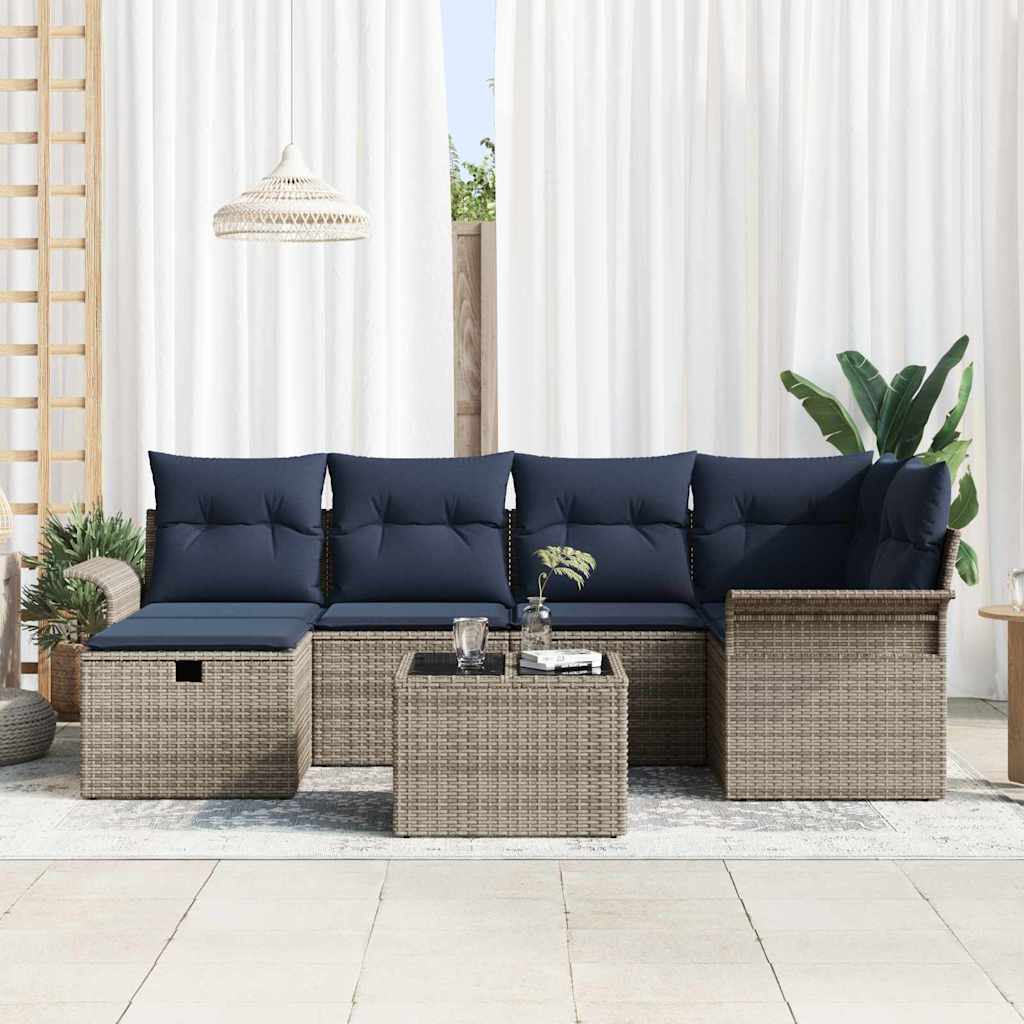 Ensemble de canapé de jardin avec coussin 7 pcs Gris Poly rotin - XIOS