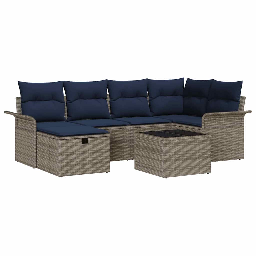 Ensemble de canapé de jardin avec coussin 7 pcs Gris Poly rotin - XIOS
