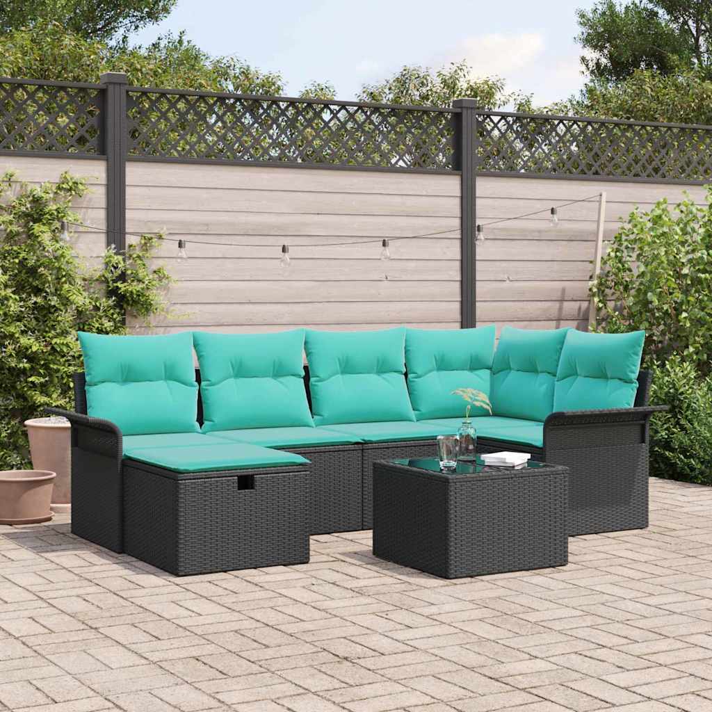 Ensemble de canapé de jardin avec coussin 7 pcs Noir Poly rotin - XIOS