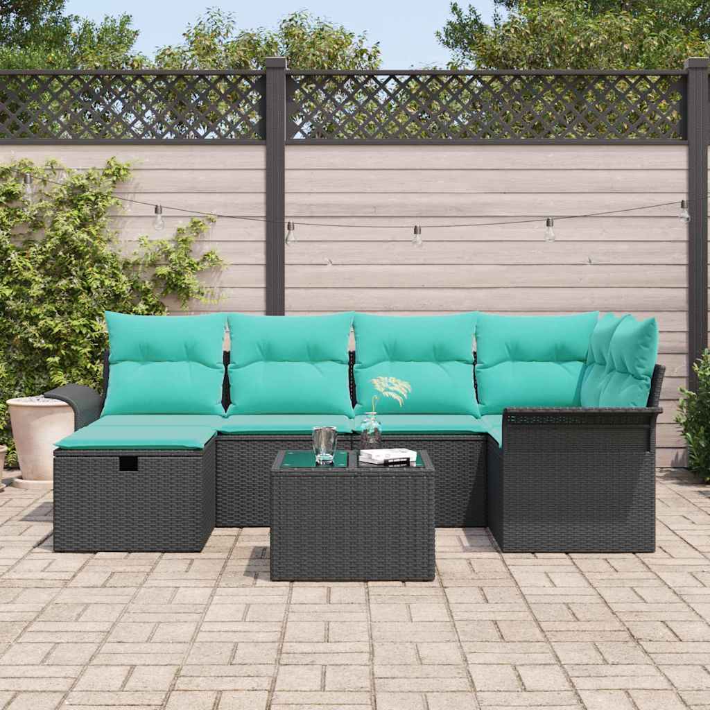 Ensemble de canapé de jardin avec coussin 7 pcs Noir Poly rotin - XIOS