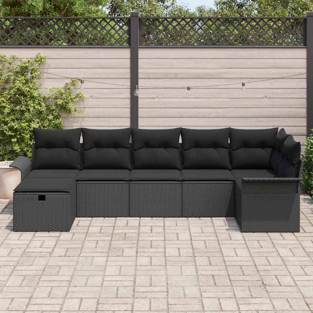 Ensemble de canapé de jardin avec coussin 7 pcs Noir Poly rotin - XIOS