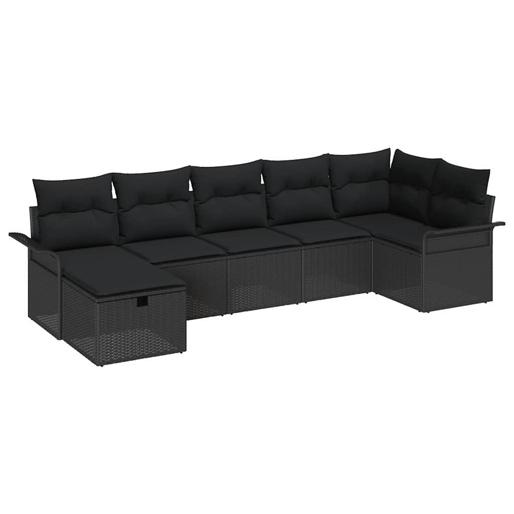 Ensemble de canapé de jardin avec coussin 7 pcs Noir Poly rotin - XIOS