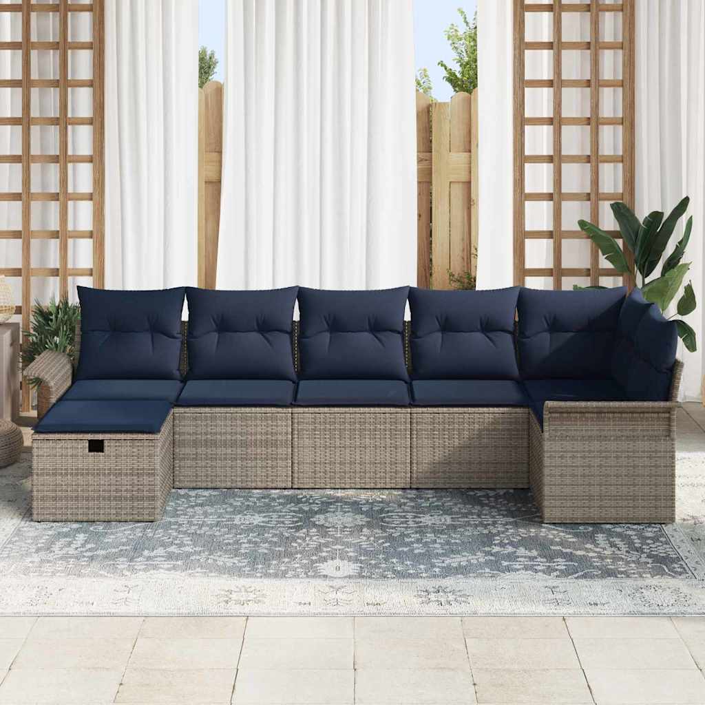 Ensemble de canapé de jardin avec coussin 7 pcs Gris Poly rotin - XIOS