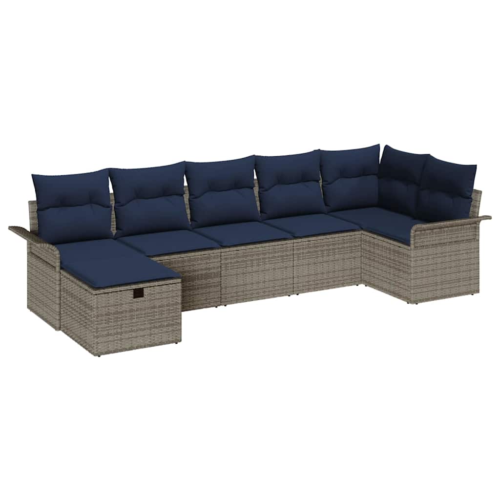 Ensemble de canapé de jardin avec coussin 7 pcs Gris Poly rotin - XIOS