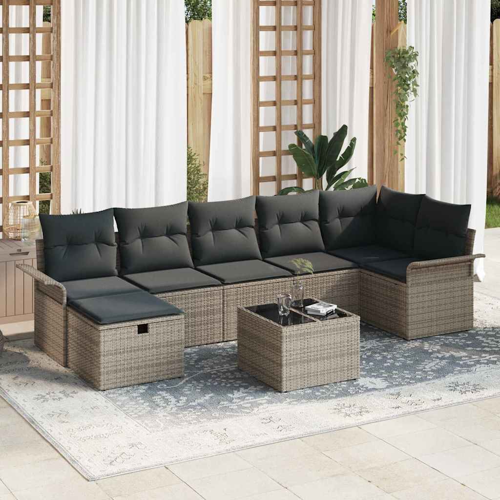 Ensemble de canapé de jardin avec coussin 8 pcs Gris Poly rotin - XIOS