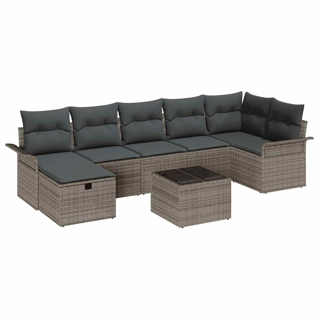 Ensemble de canapé de jardin avec coussin 8 pcs Gris Poly rotin - XIOS