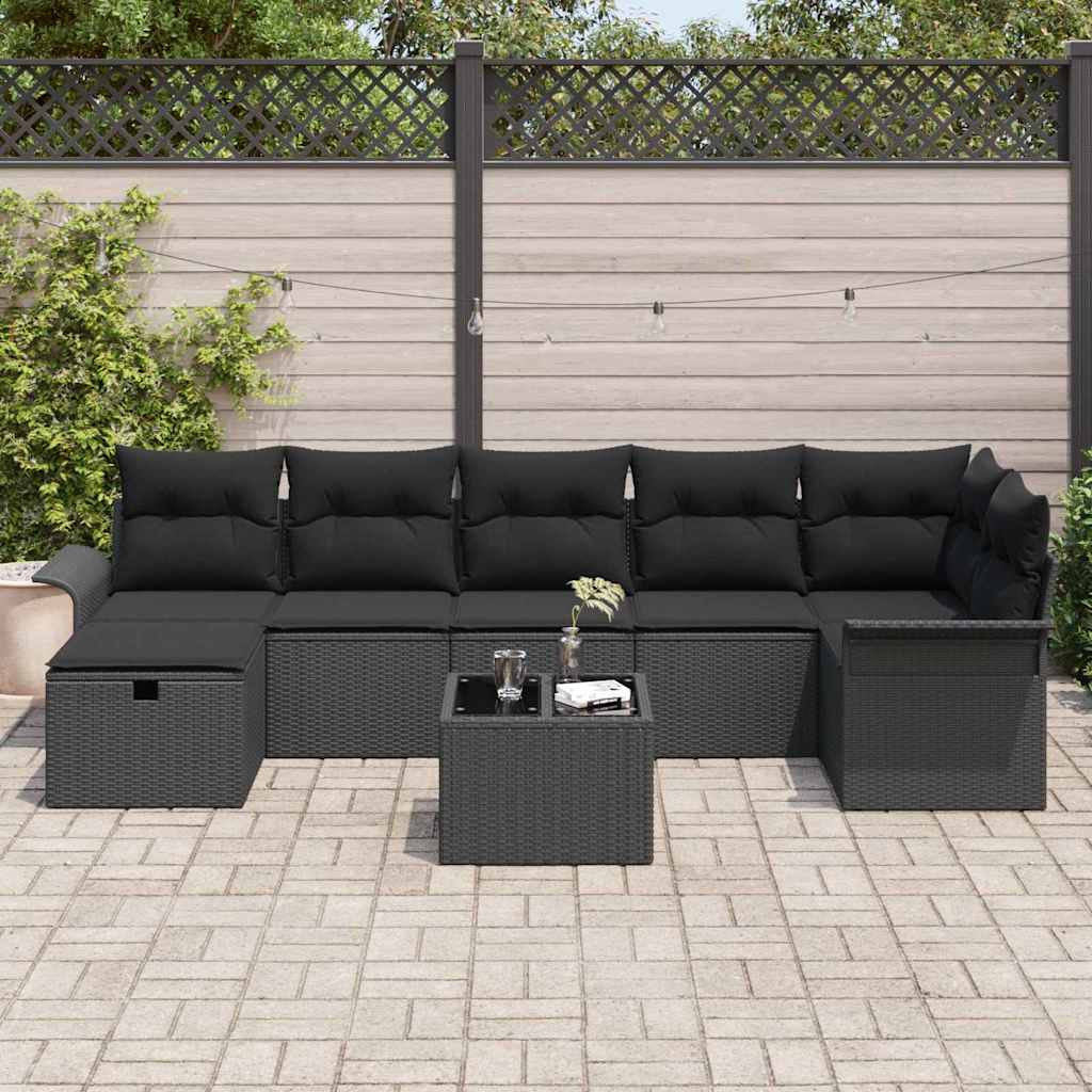 Ensemble de canapé de jardin avec coussin 8 pcs Noir Poly rotin - XIOS