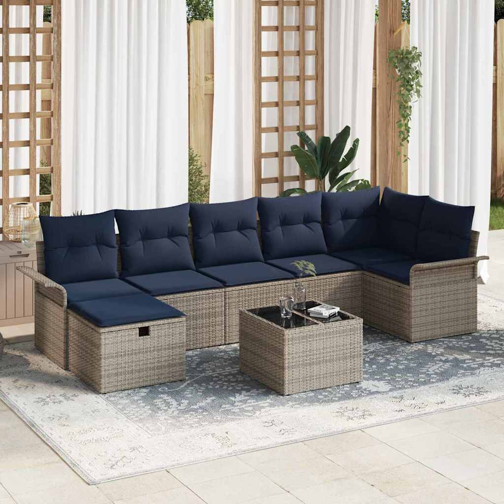 Ensemble de canapé de jardin avec coussin 8 pcs Gris Poly rotin - XIOS
