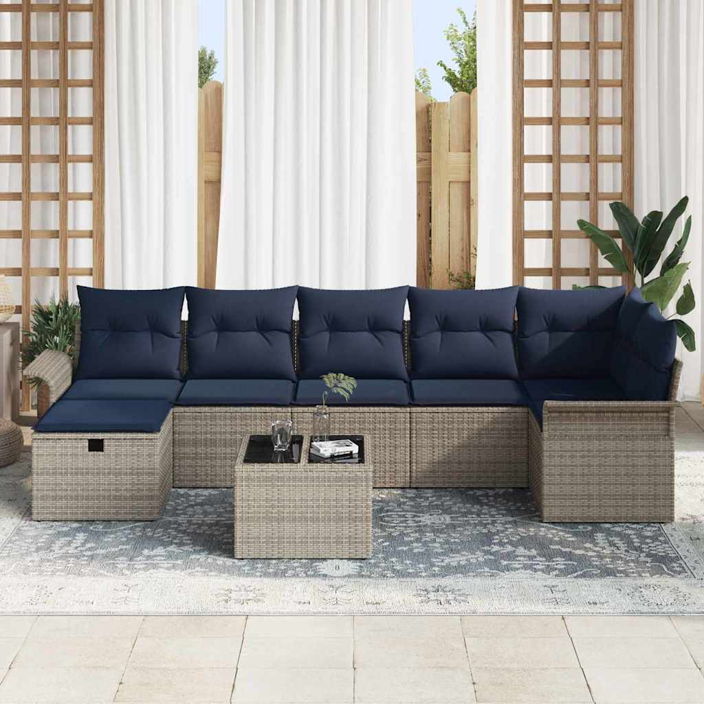 Ensemble de canapé de jardin avec coussin 8 pcs Gris Poly rotin - XIOS
