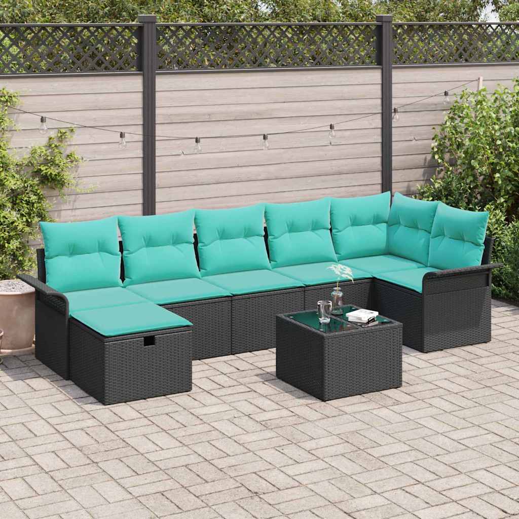 Ensemble de canapé de jardin avec coussin 8 pcs Noir Poly rotin - XIOS