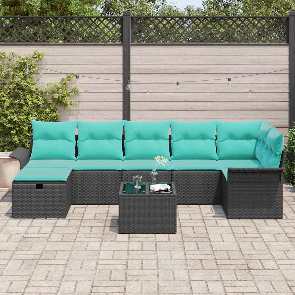 Ensemble de canapé de jardin avec coussin 8 pcs Noir Poly rotin - XIOS