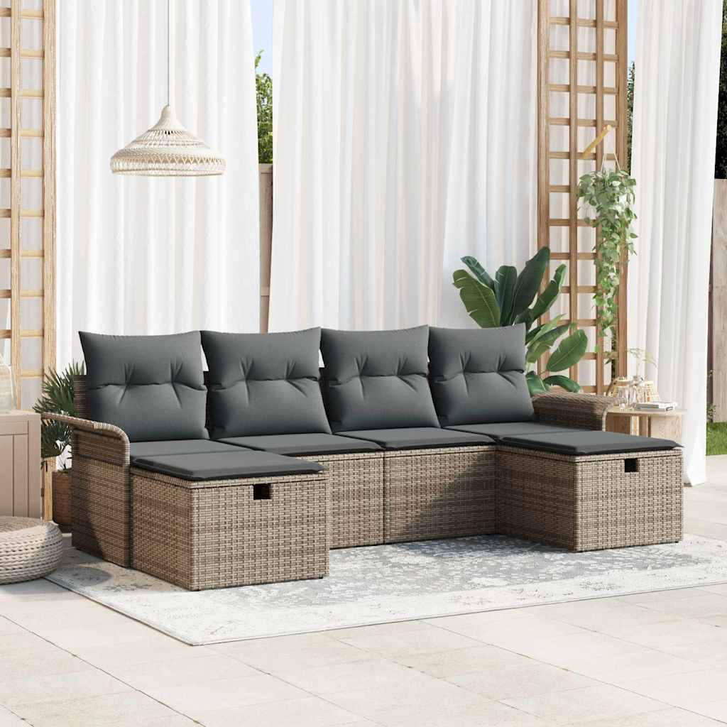 Ensemble de canapé de jardin avec coussin 6 pcs Gris Poly rotin - XIOS