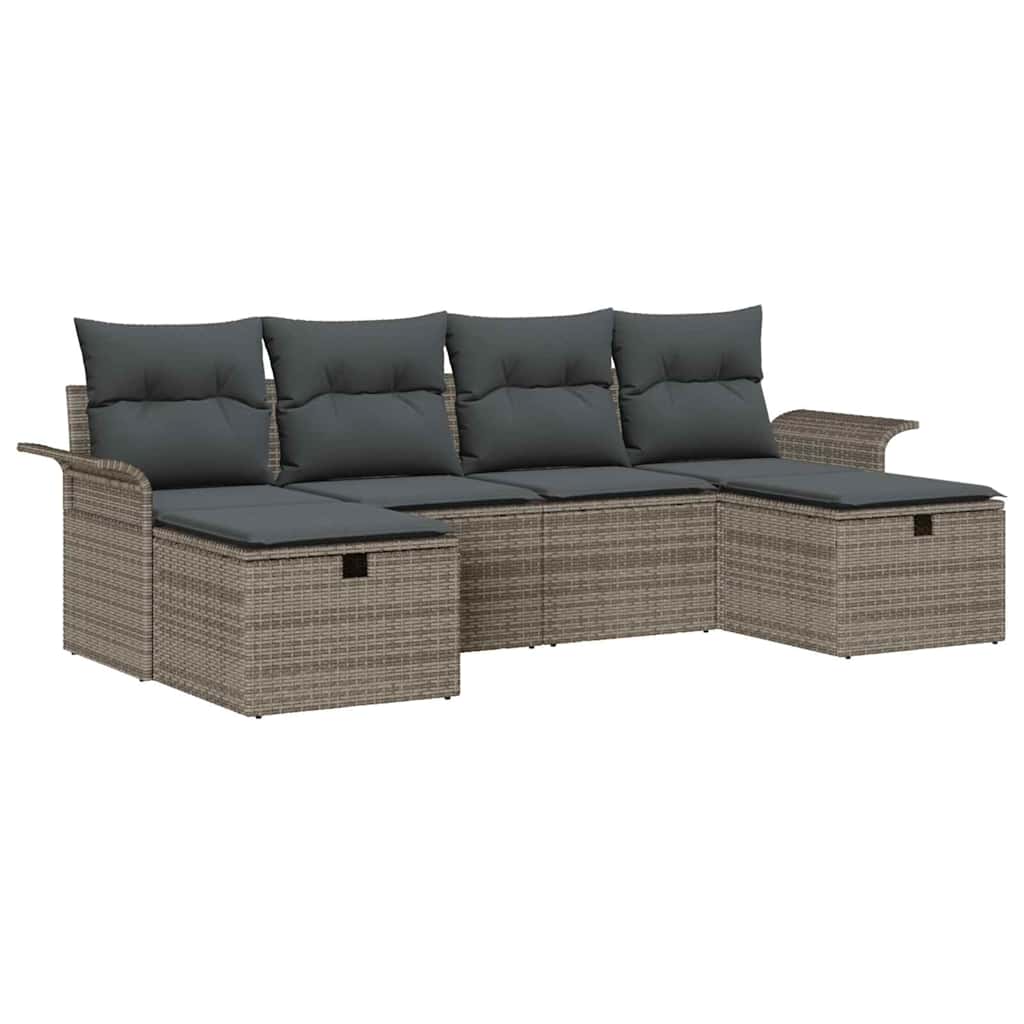 Ensemble de canapé de jardin avec coussin 6 pcs Gris Poly rotin - XIOS