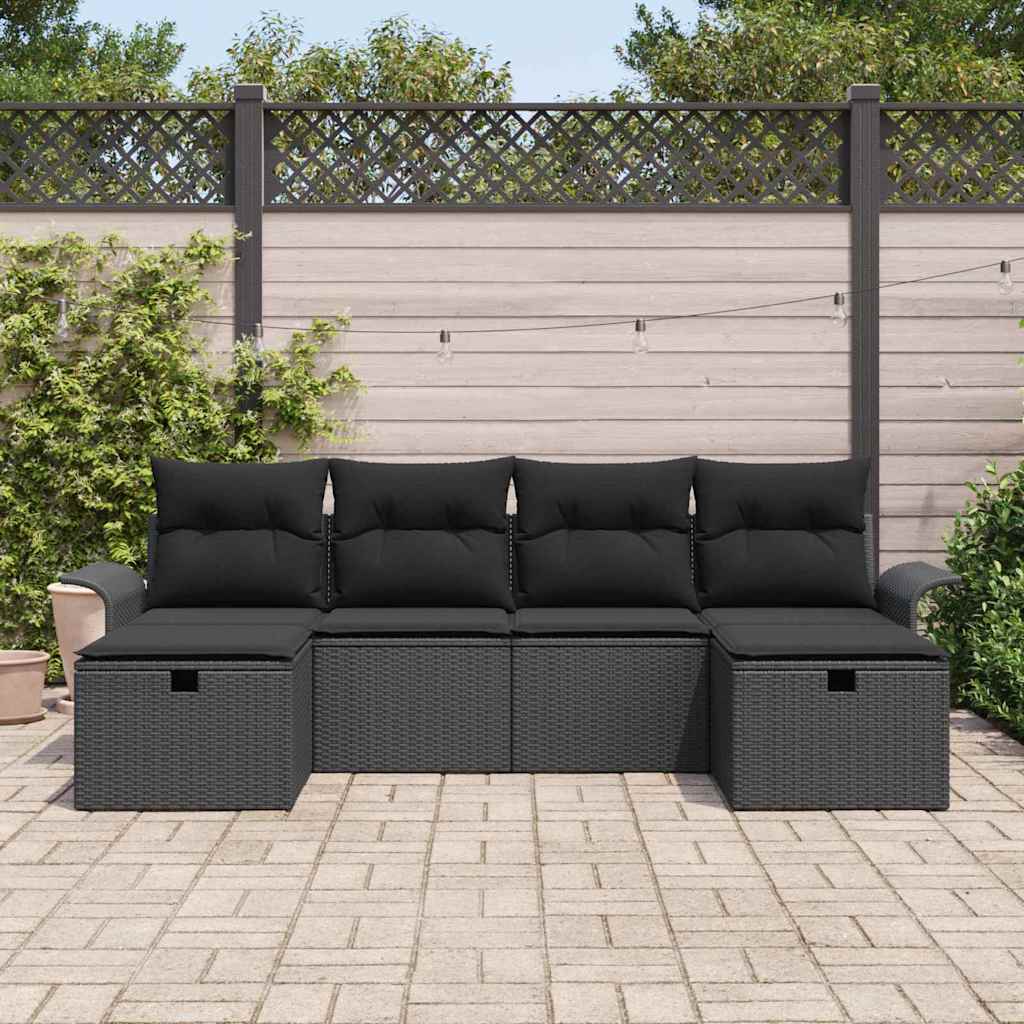 Ensemble de canapé de jardin avec coussin 6 pcs Noir Poly rotin - XIOS
