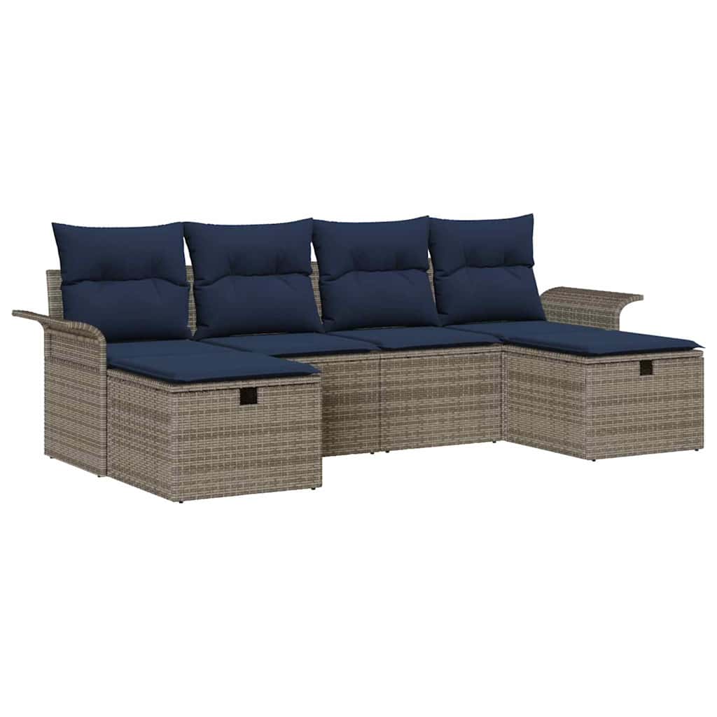 Ensemble de canapé de jardin avec coussin 6 pcs Poly rotin - XIOS