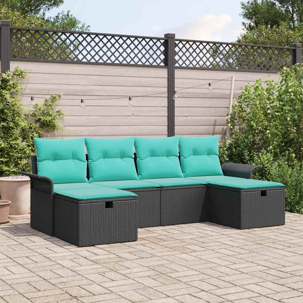 Ensemble de canapé de jardin avec coussin 6 pcs Noir Poly rotin - XIOS