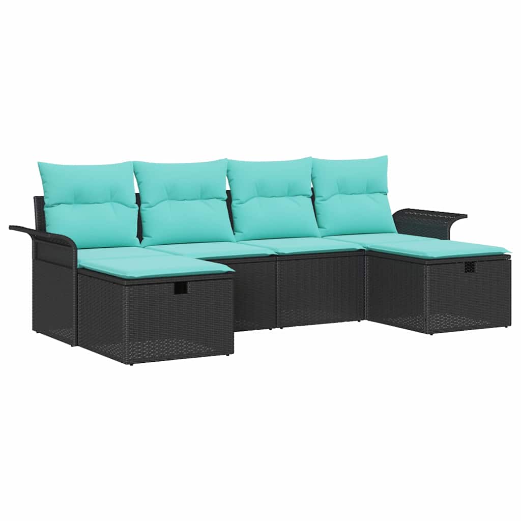 Ensemble de canapé de jardin avec coussin 6 pcs Noir Poly rotin - XIOS