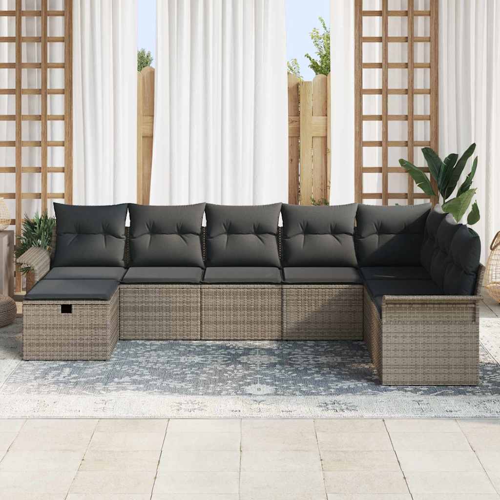 Ensemble de canapé de jardin avec coussin 8 pcs Gris Poly rotin - XIOS