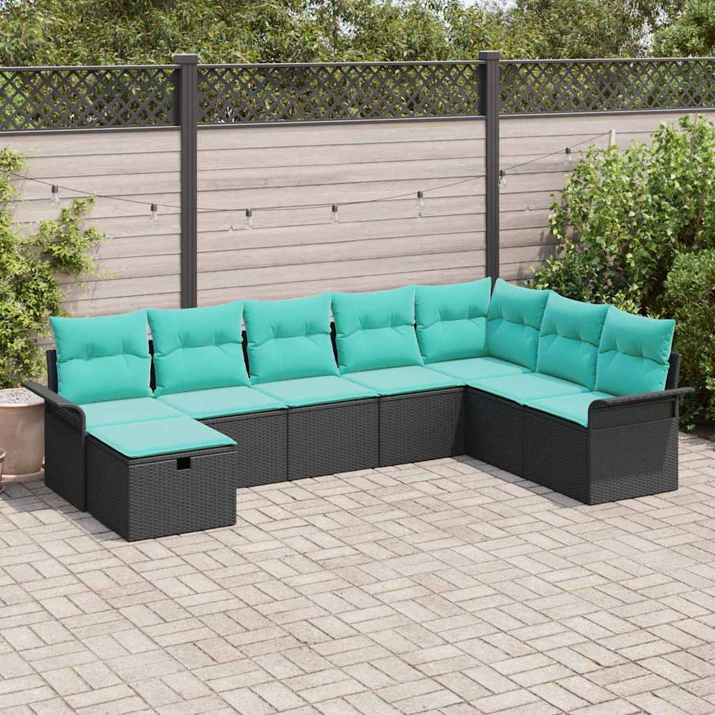 Ensemble de canapé de jardin avec coussin 8 pcs Noir Poly rotin - XIOS