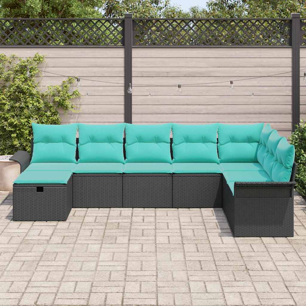 Ensemble de canapé de jardin avec coussin 8 pcs Noir Poly rotin - XIOS