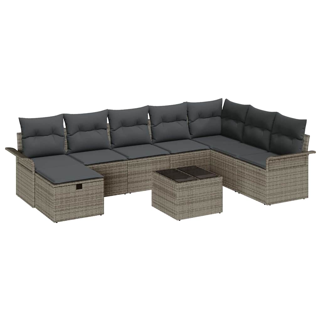 Ensemble de canapé de jardin avec coussin 9 pcs Gris Poly rotin - XIOS