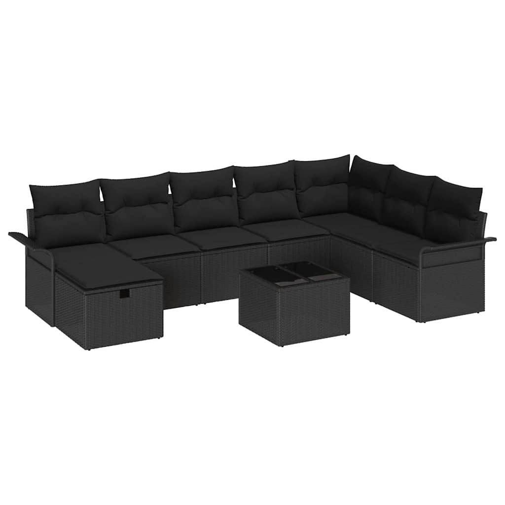 Ensemble de canapé de jardin avec coussin 9 pcs Noir Poly rotin - XIOS
