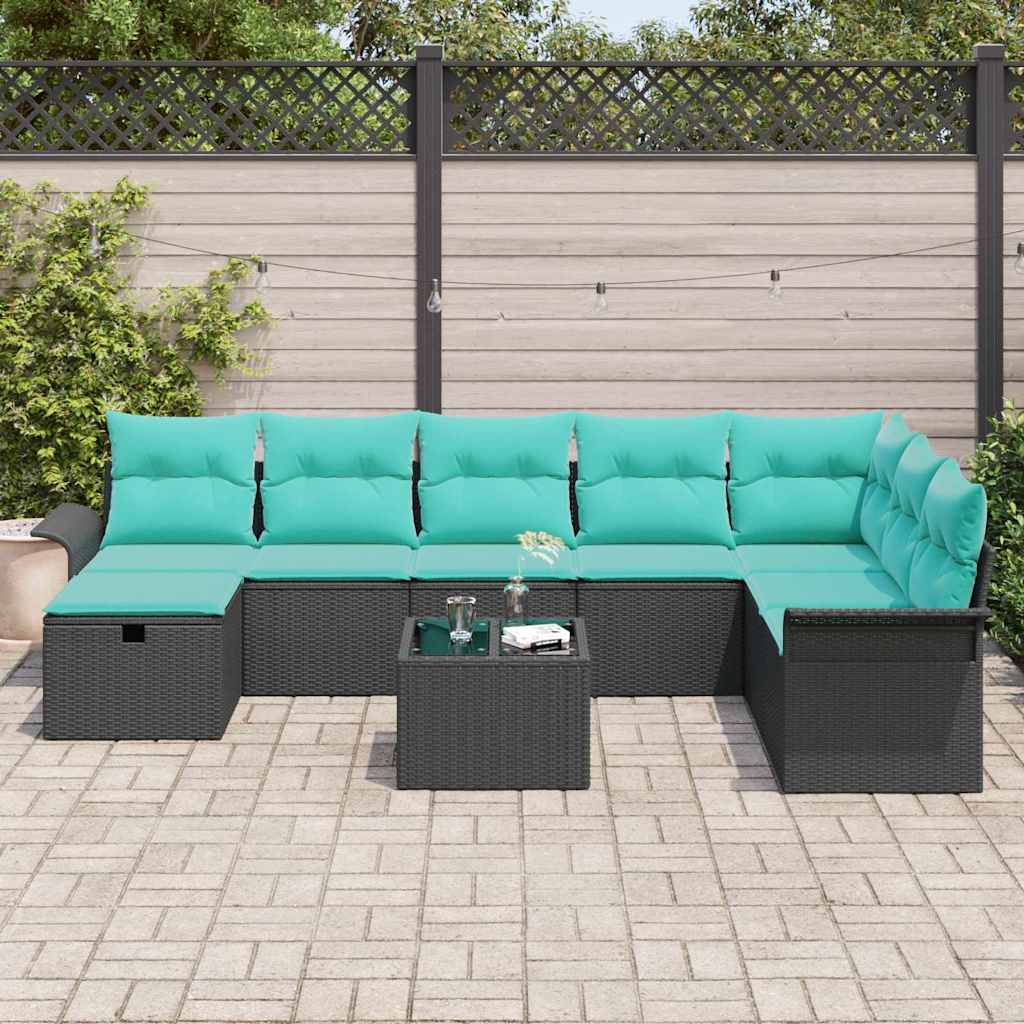 Ensemble de canapé de jardin avec coussin 9 pcs Noir Poly rotin - XIOS