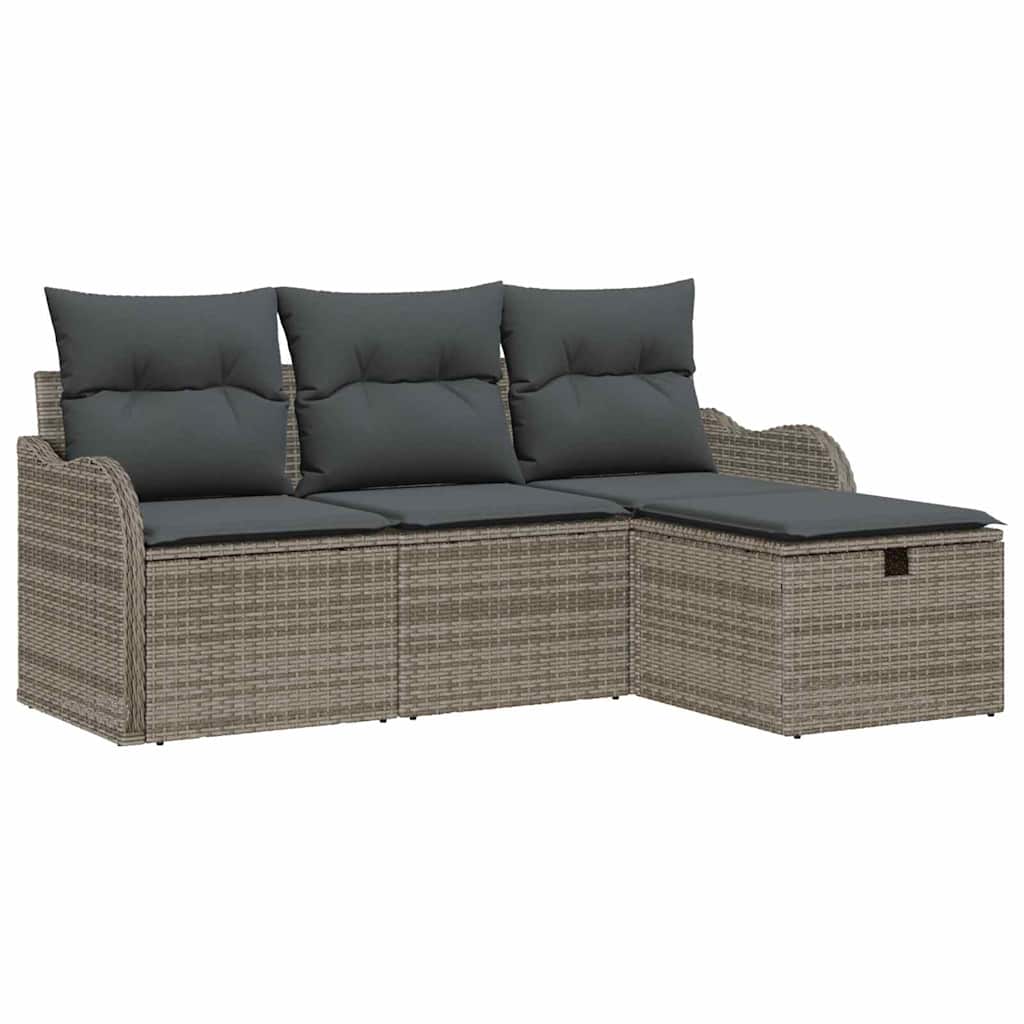 Ensemble de canapé de jardin avec coussin 4 pcs Gris Poly rotin - XIOS