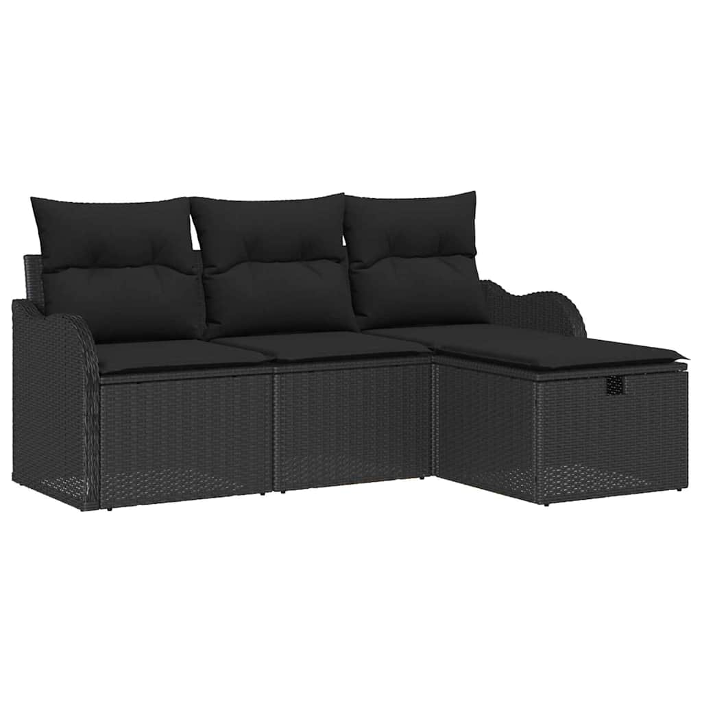 Ensemble de canapé de jardin avec coussin 4 pcs Noir Poly rotin - XIOS