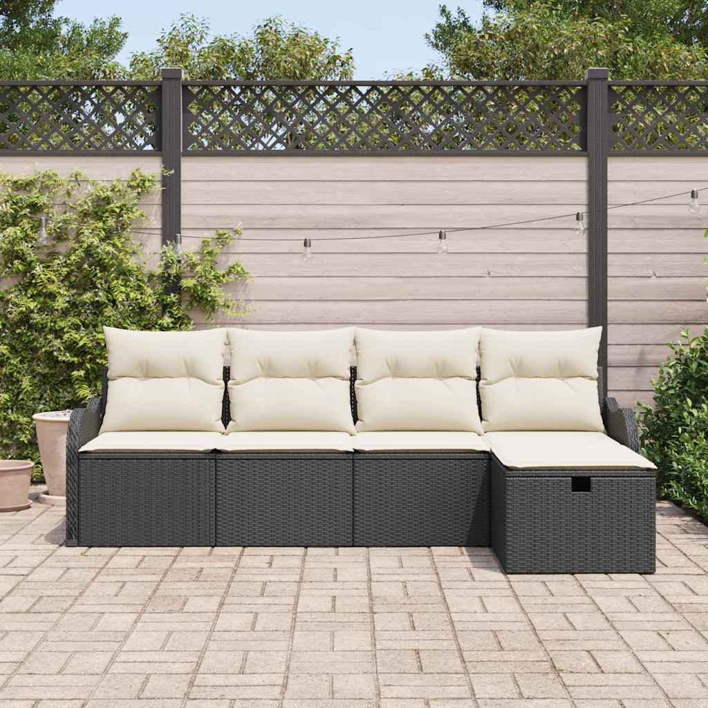 Ensemble de canapé de jardin avec coussin 5 pcs Noir Poly rotin - XIOS