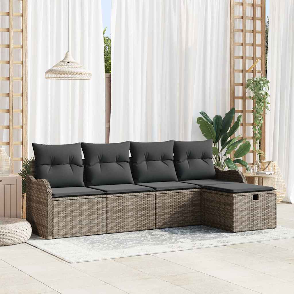 Ensemble de canapé de jardin avec coussin 5 pcs Gris Poly rotin - XIOS