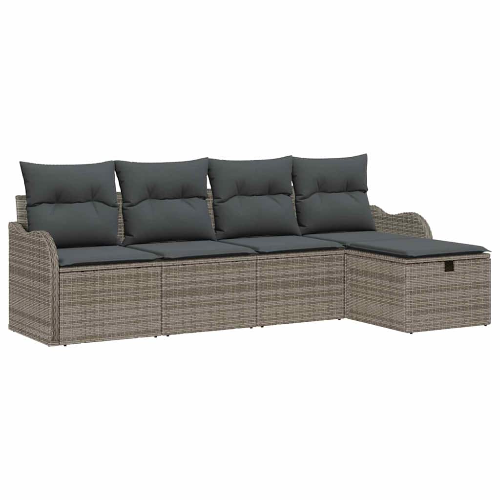 Ensemble de canapé de jardin avec coussin 5 pcs Gris Poly rotin - XIOS
