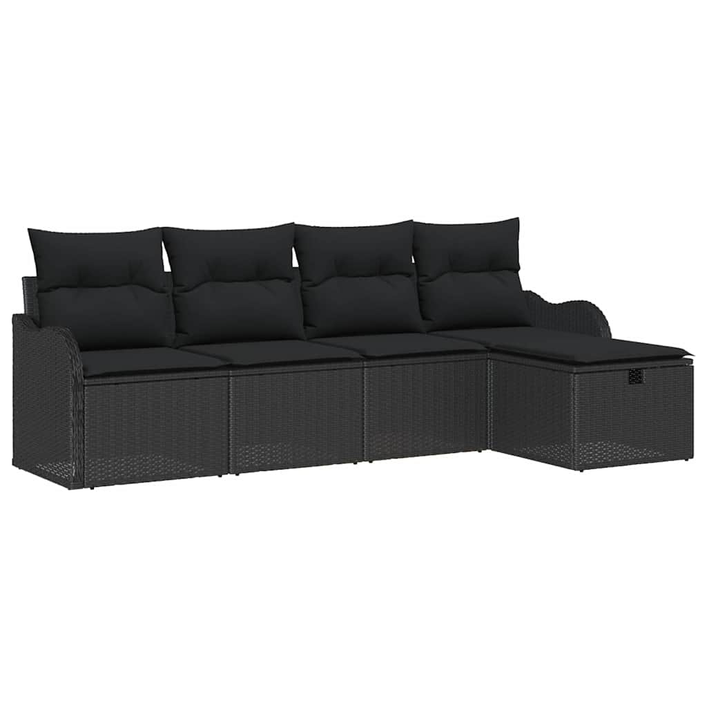 Ensemble de canapé de jardin avec coussin 5 pcs Noir Poly rotin - XIOS