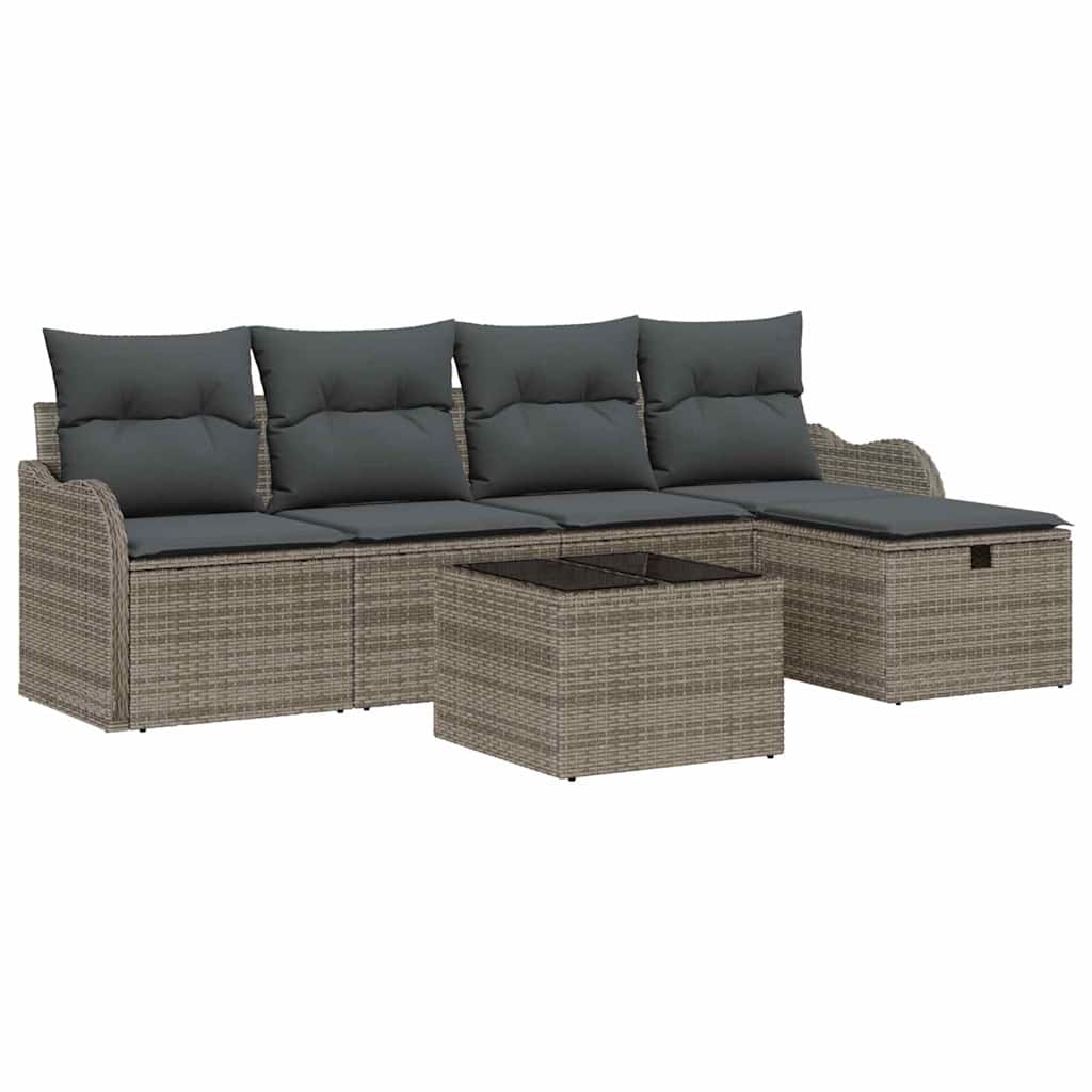 Ensemble de canapé de jardin avec coussin 6 pcs Gris Poly rotin - XIOS