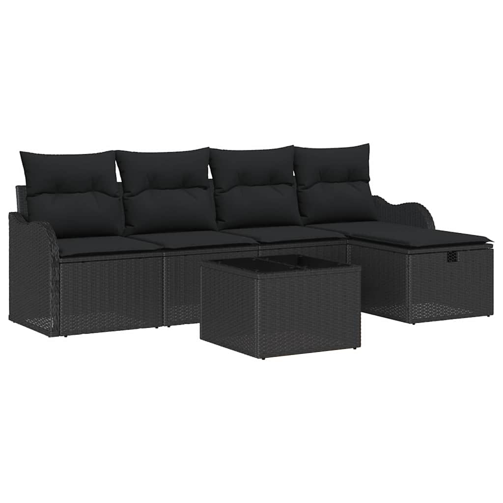 Ensemble de canapé de jardin avec coussin 6 pcs Noir Poly rotin - XIOS