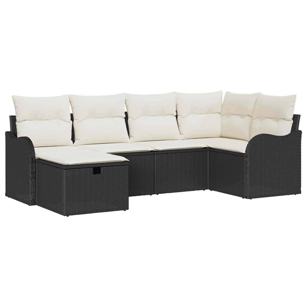 Ensemble de canapé de jardin avec coussin 6 pcs Noir Poly rotin - XIOS