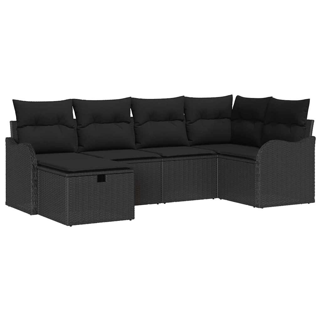 Ensemble de canapé de jardin avec coussin 6 pcs Noir Poly rotin - XIOS