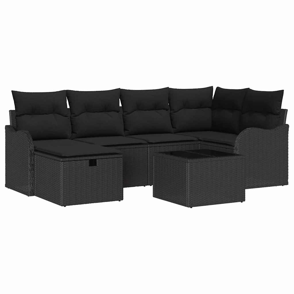 Ensemble de canapé de jardin avec coussin 7 pcs Noir Poly rotin - XIOS