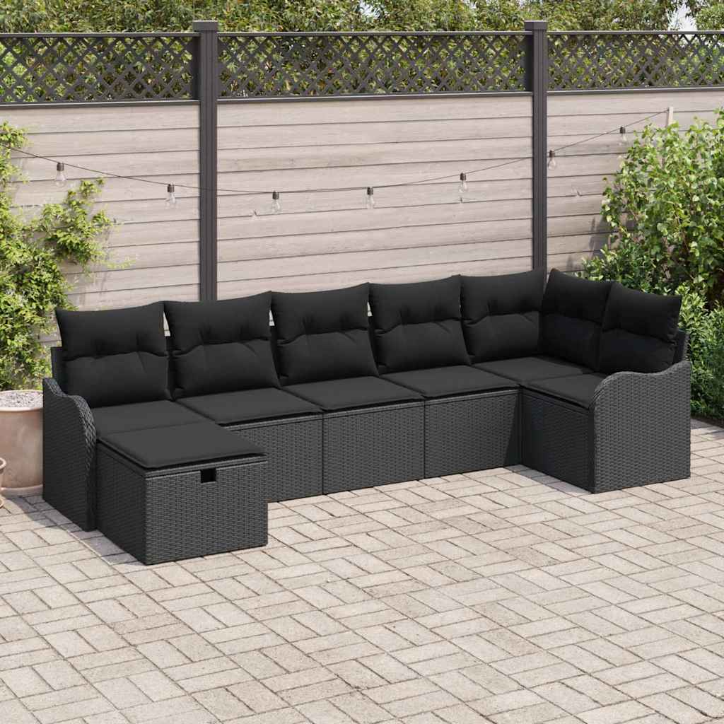 Ensemble de canapé de jardin avec coussin 7 pcs Noir Poly rotin - XIOS