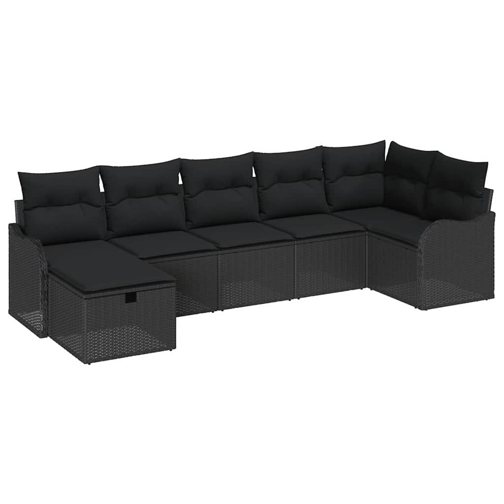 Ensemble de canapé de jardin avec coussin 7 pcs Noir Poly rotin - XIOS