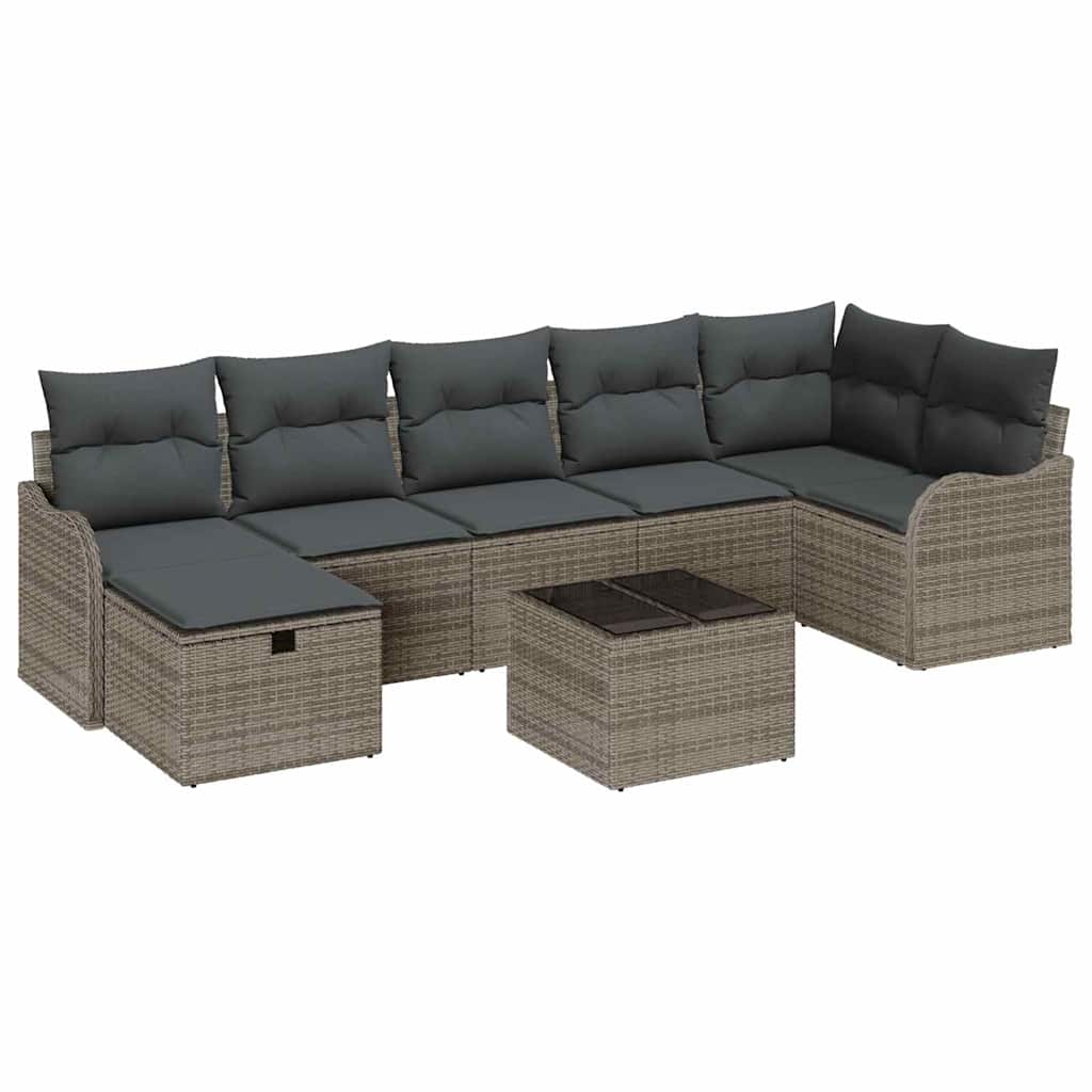 Ensemble de canapé de jardin avec coussin 8 pcs Gris Poly rotin - XIOS